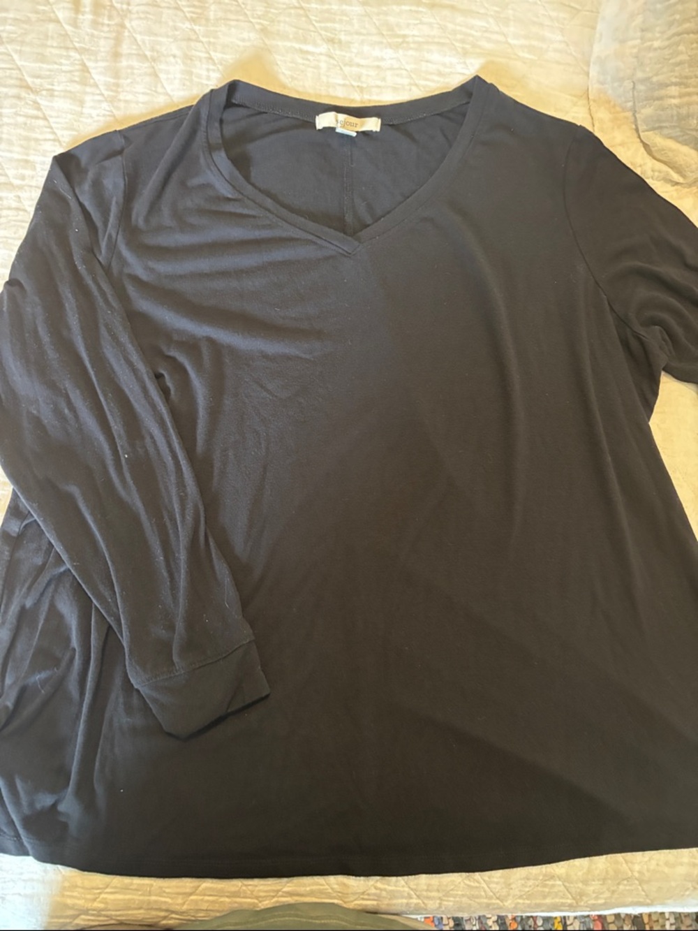 Sejour Black V-Neck Long Sleeve Top